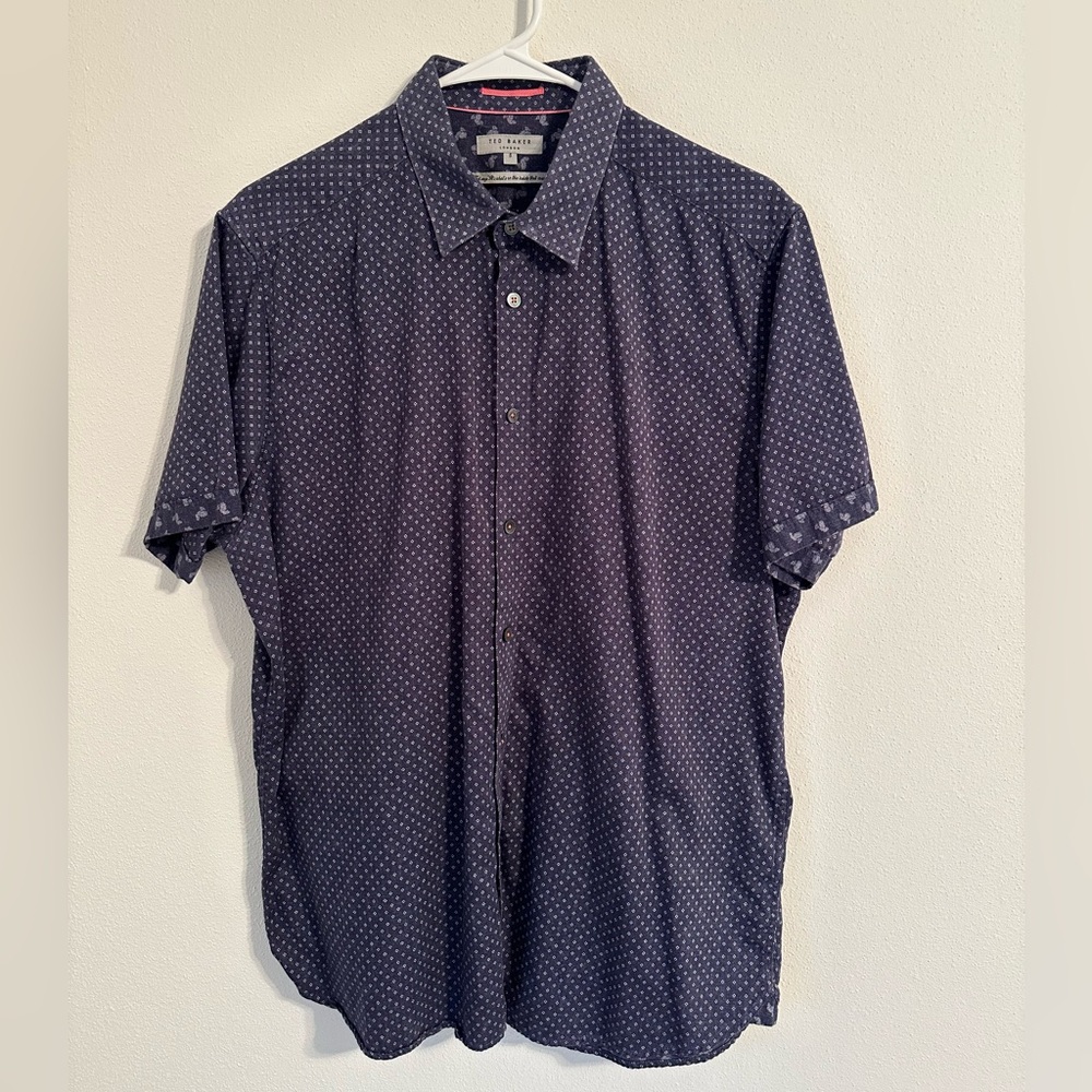 TED BAKER Men's Navy Printed Button Up Shirt Size 5 (XL)